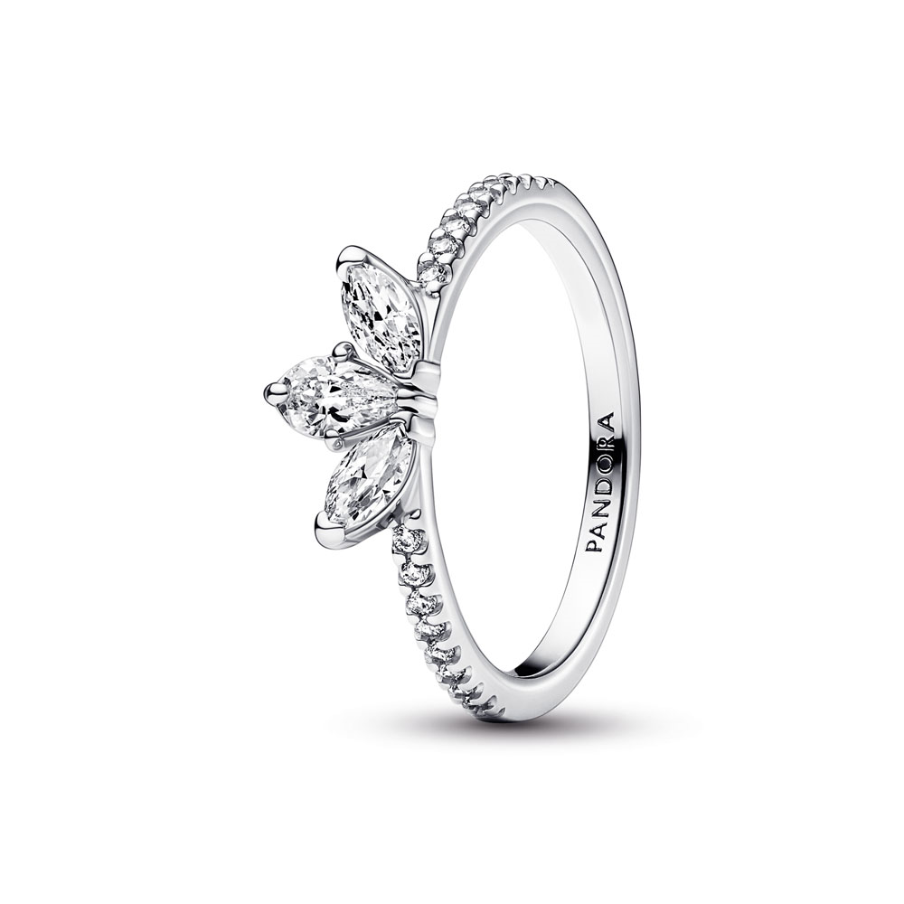 Pandora Herbarium cluster sterling silver ring with clear cubic zirconia