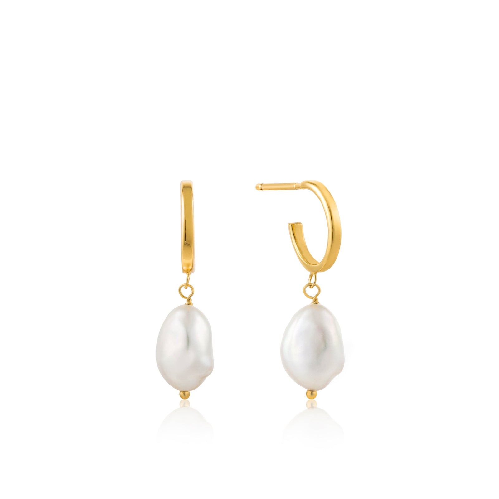 Ania Haie Silver Pearl Mini Hoop Earrings. Rhodium Plated On Sterling Silver With Baroque Pearl. Design: E019-02H