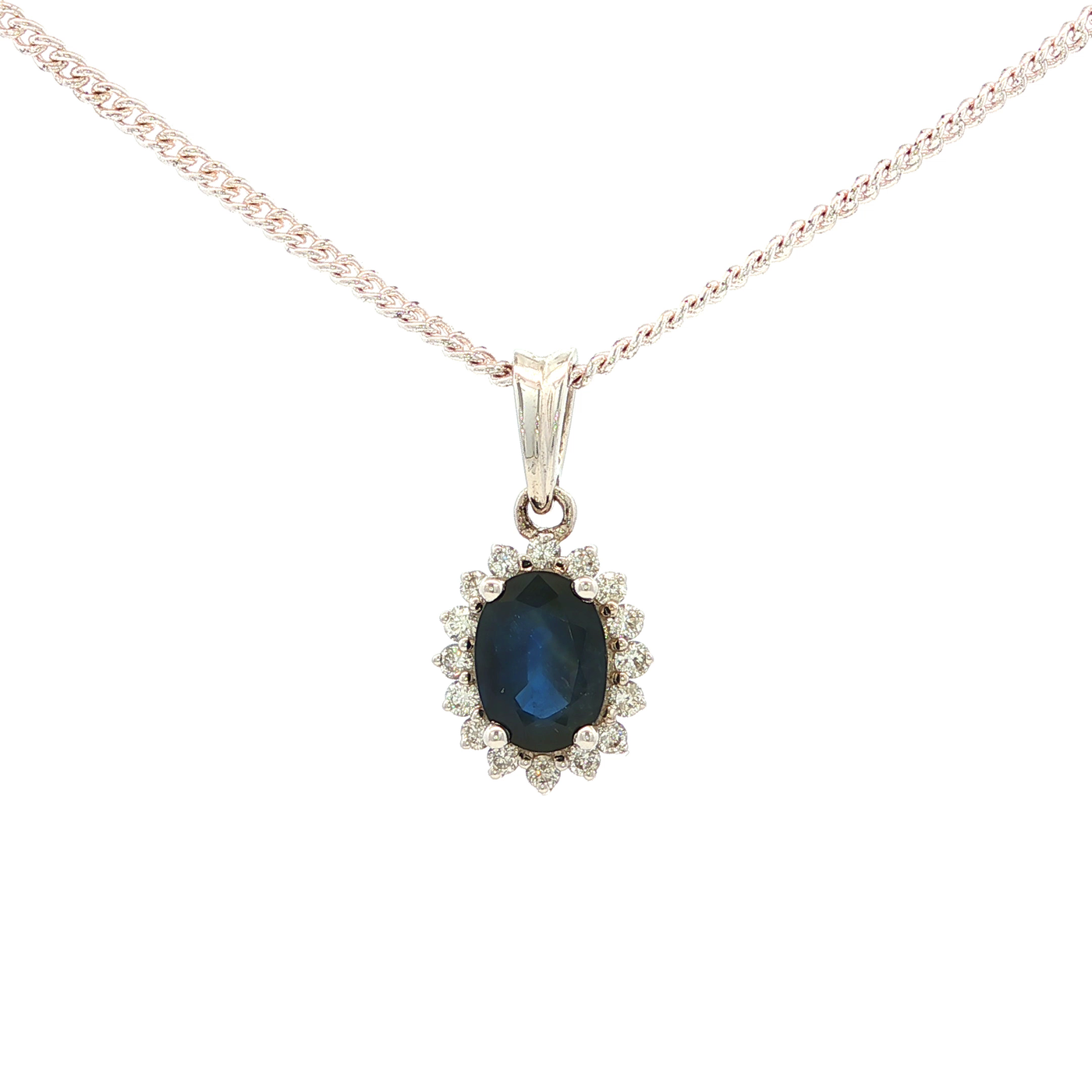 Blue Sapphire and Diamond Pendant in White Gold