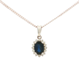 Blue Sapphire and Diamond Pendant in White Gold