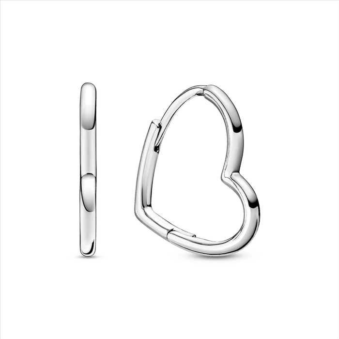 Asymmetrical Small Heart Silver Earring Hoops