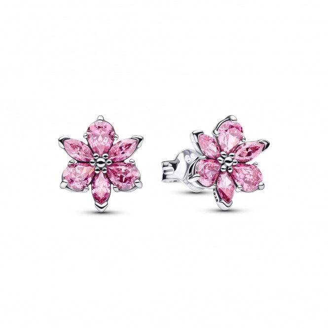 Pandora Herbarium Sparkling Pink Flower Stud Earrings