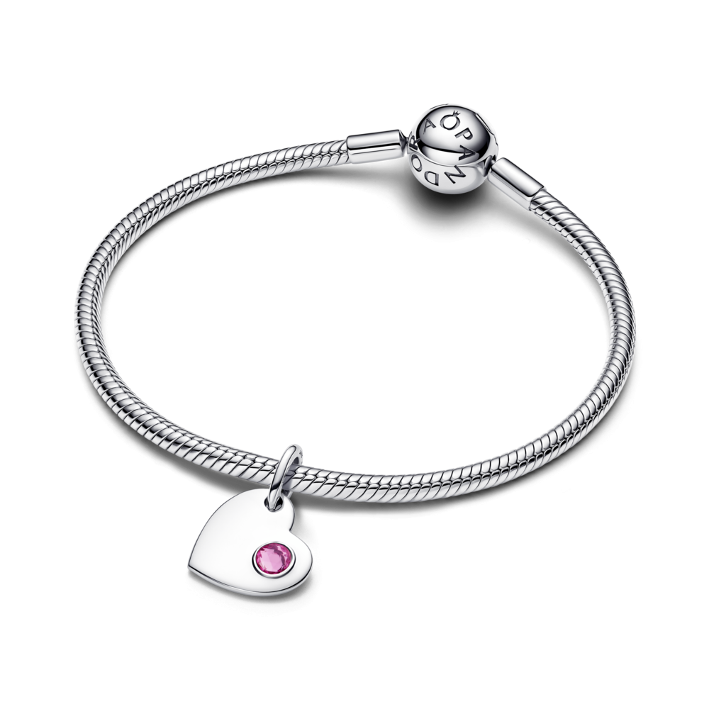 Pandora Engravable Heart Pink Stone Dangle Charm
