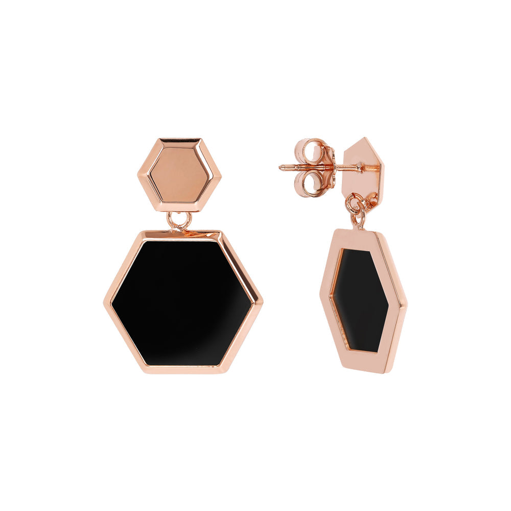 Bronzeallure Alba Black Onyx Hexagon Drop Earrings