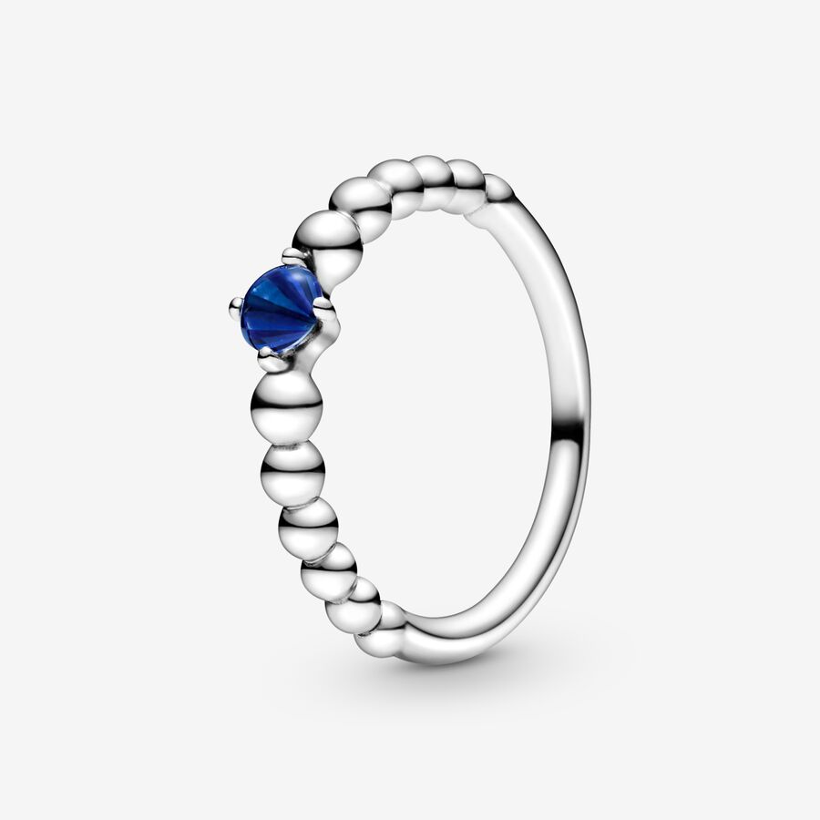 September Royal Blue Silver Ring with Man-Made Royal Blue Crystal