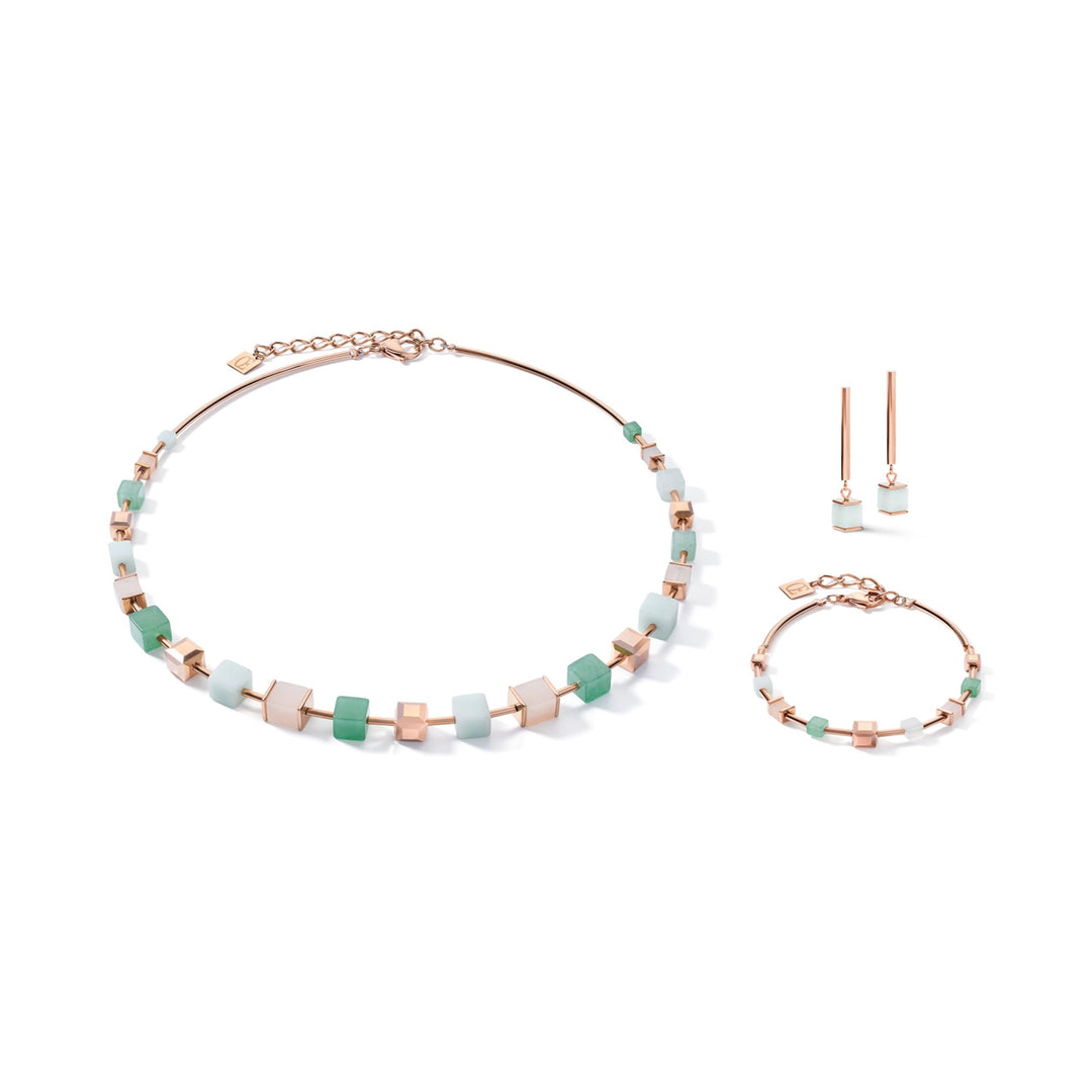 Geo Cube Soft Pink & Green Aventurine Necklace