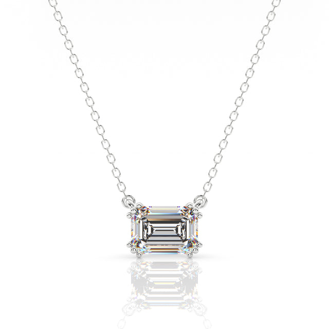 GEORGINI ELEGANT ESSENTIALS 7MM EMERALD CUT HIDDEN HALO PENDANT SILVER