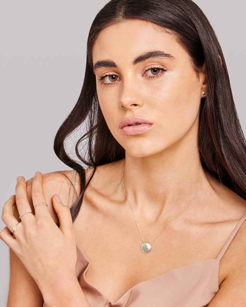 Oceane 9K Gold Clam Shell Stud Earrings