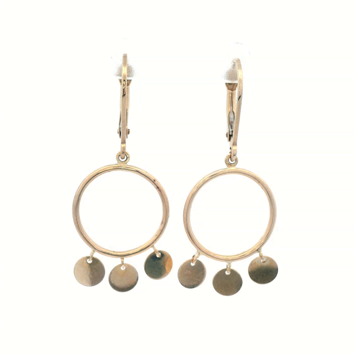 9ct Yellow Gold Circle with Round Discs Drop Earrings