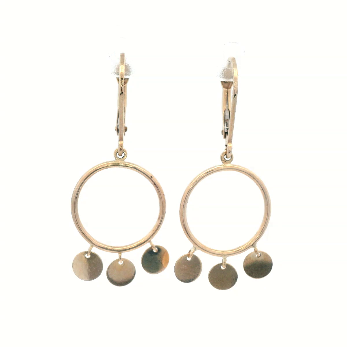 9ct Yellow Gold Circle with Round Discs Drop Earrings