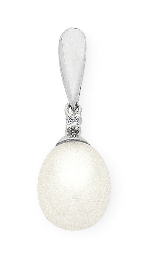 Freshwater Pearl &amp; Diamond Pendant in White Gold