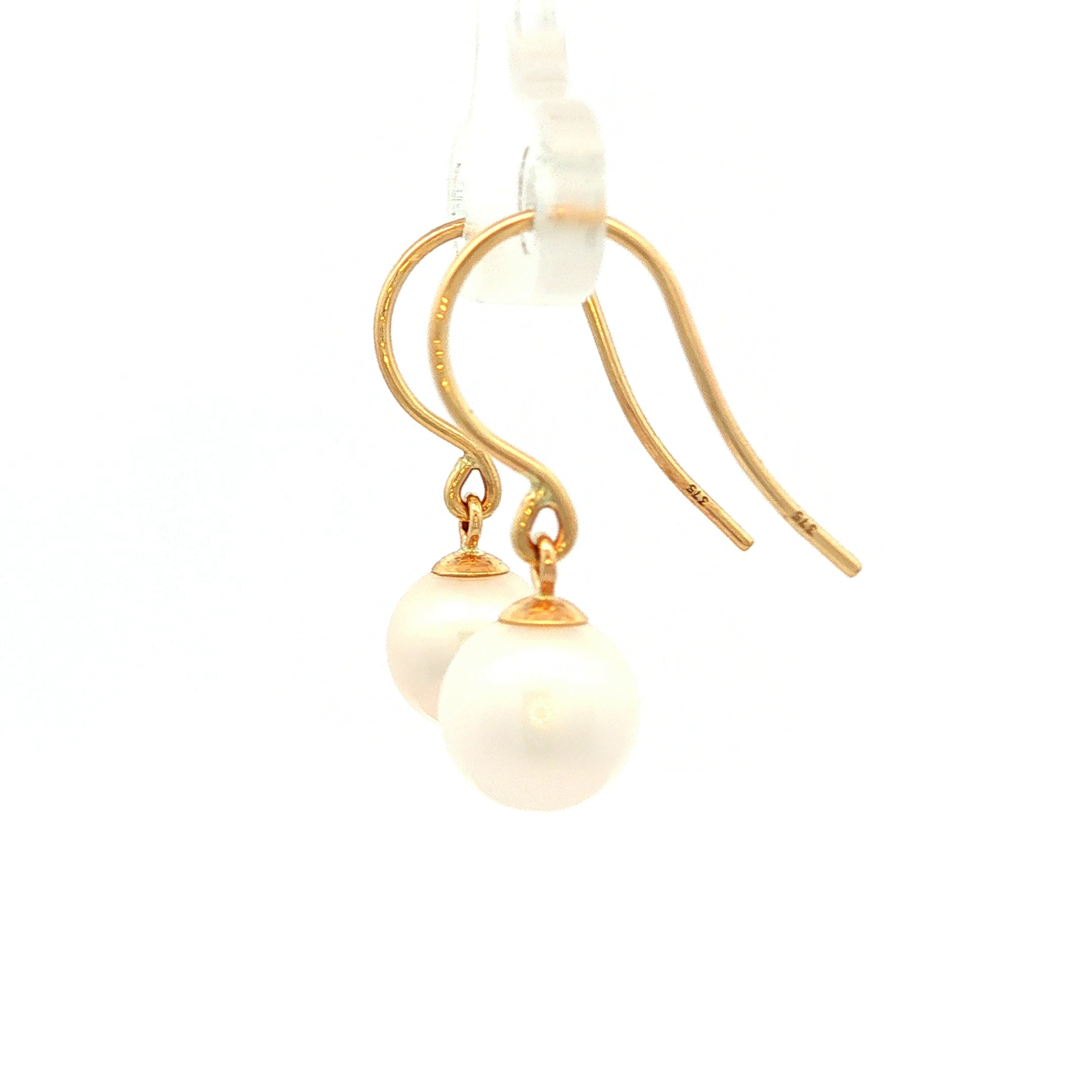 White Velvet Hook Earrings in Yellow Gold