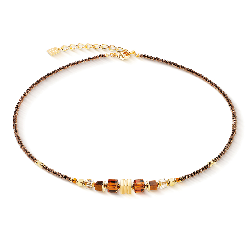 Coeur de Lion Wave Cube Flow Gold-Brown Necklace