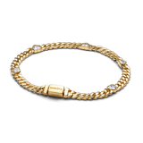 Heart cuban chain 14k gold-plated bracelet with clear cubic zirconia