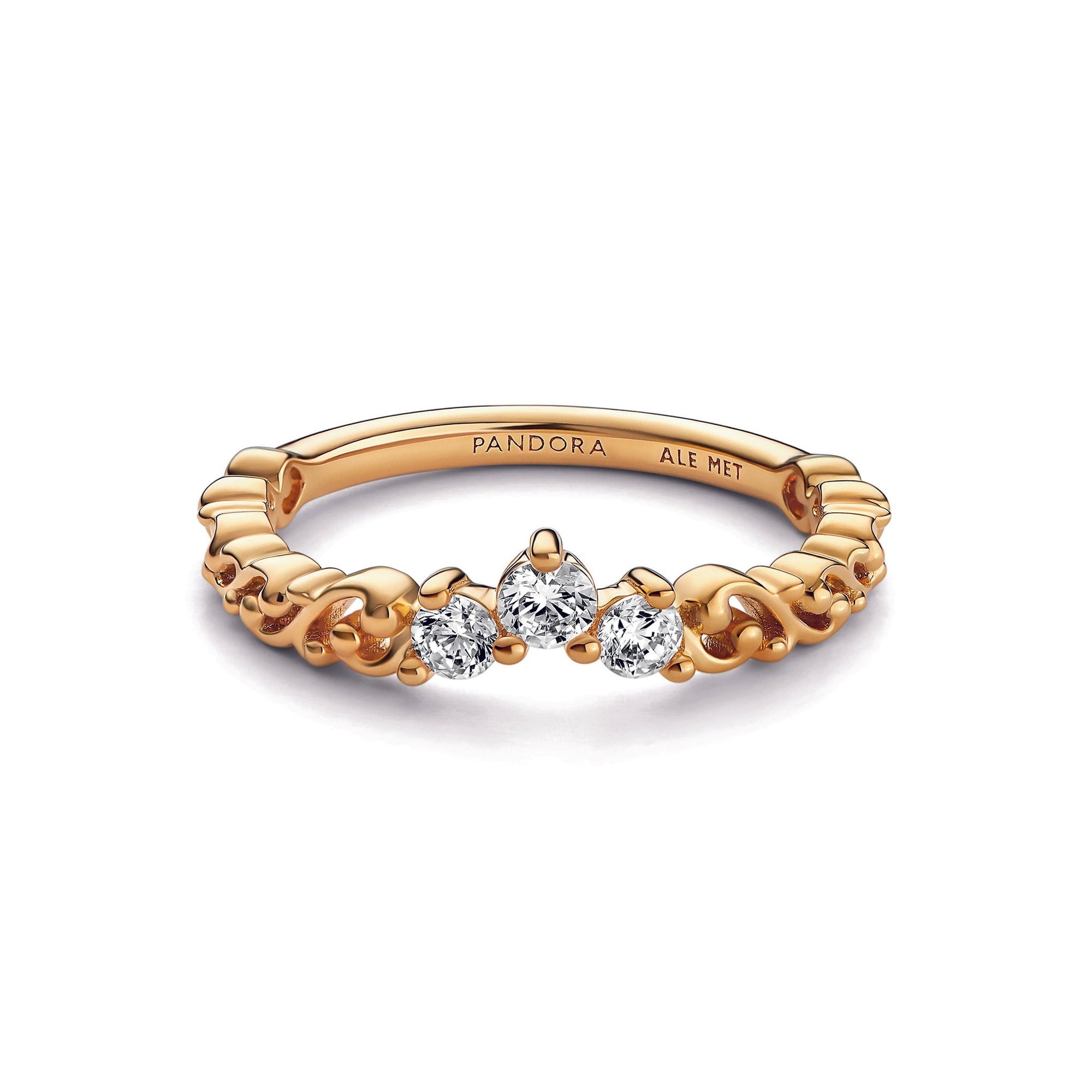 Regal tiara 14k gold-plated ring with clear cubic zirconia