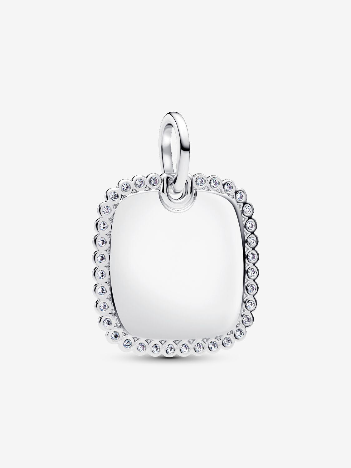 Engravable square sterling silver pendant with clear cubic zirconia