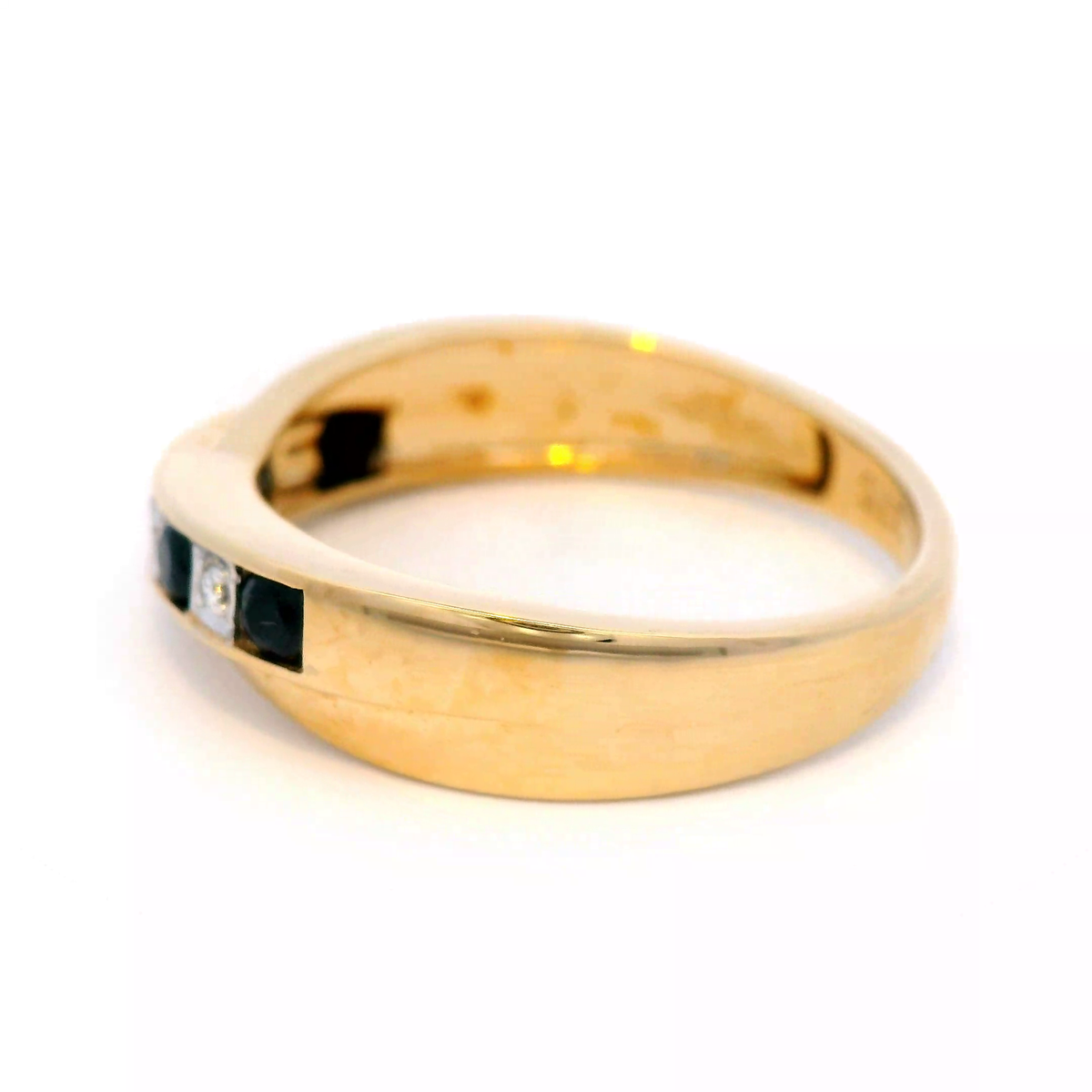 9 Carat Yellow Gold Diamond and Black Sapphire Ring