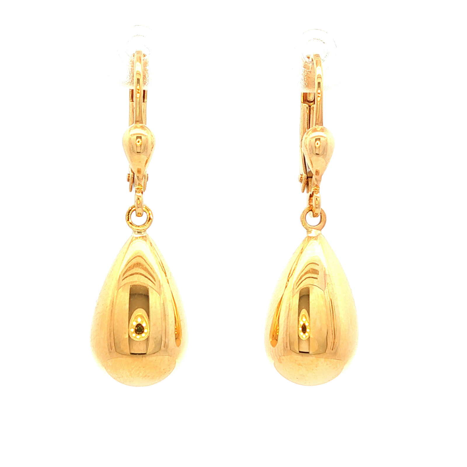 Oval Shiny Drop Earriings in Yellow Gold