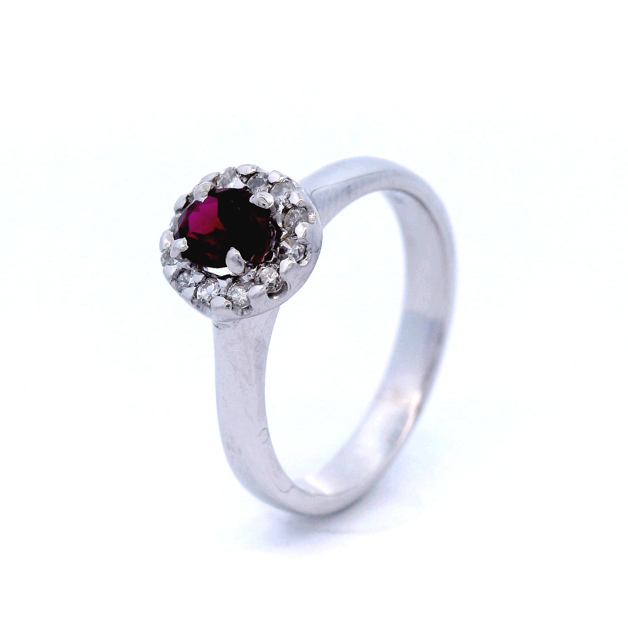 Natural Oval Ruby in White Gold with Round Brilliant Cut Halo Diamond