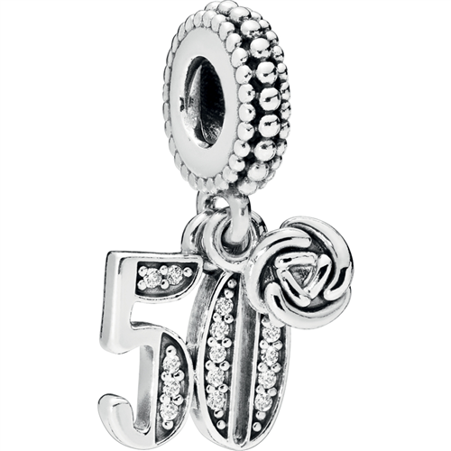 50 Years of Love Silver Hanging Charm w CZ
