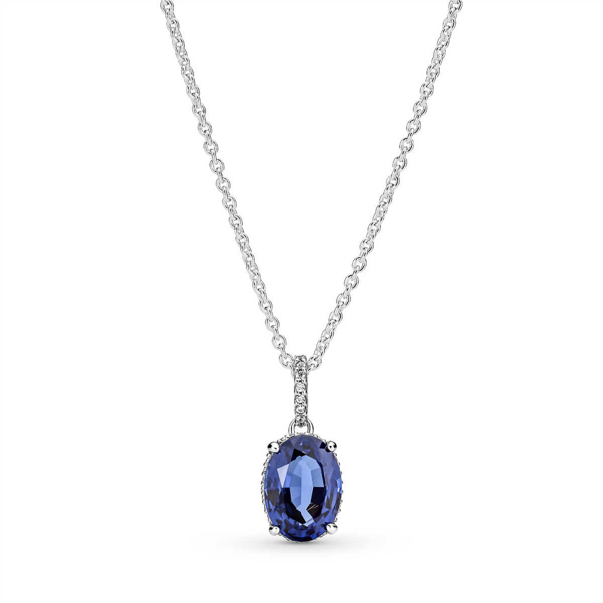 Sterling silver collier with princess blue crystal and clear cubic zirconia