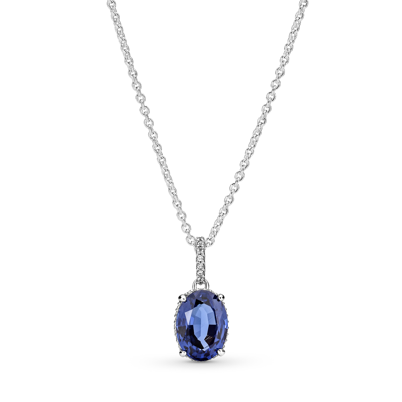 Sterling silver collier with princess blue crystal and clear cubic zirconia