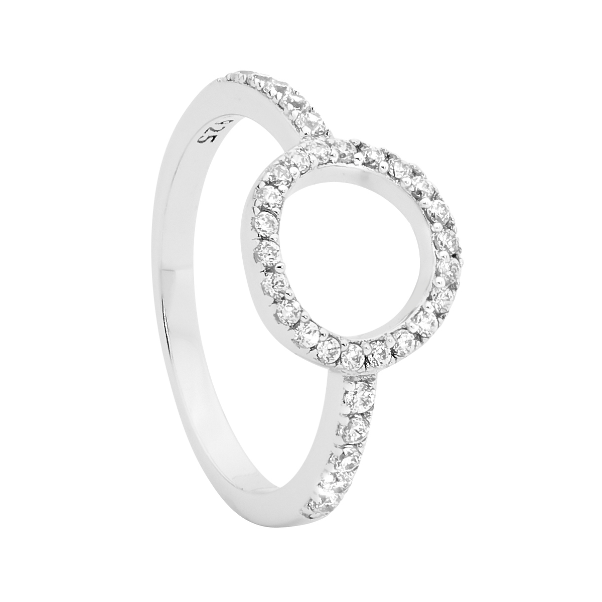 Ellani SS WH CZ Open Circle Ring