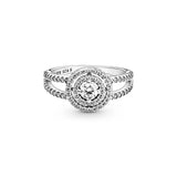 Sparkling Double Halo Silver Statement Ring w CZ