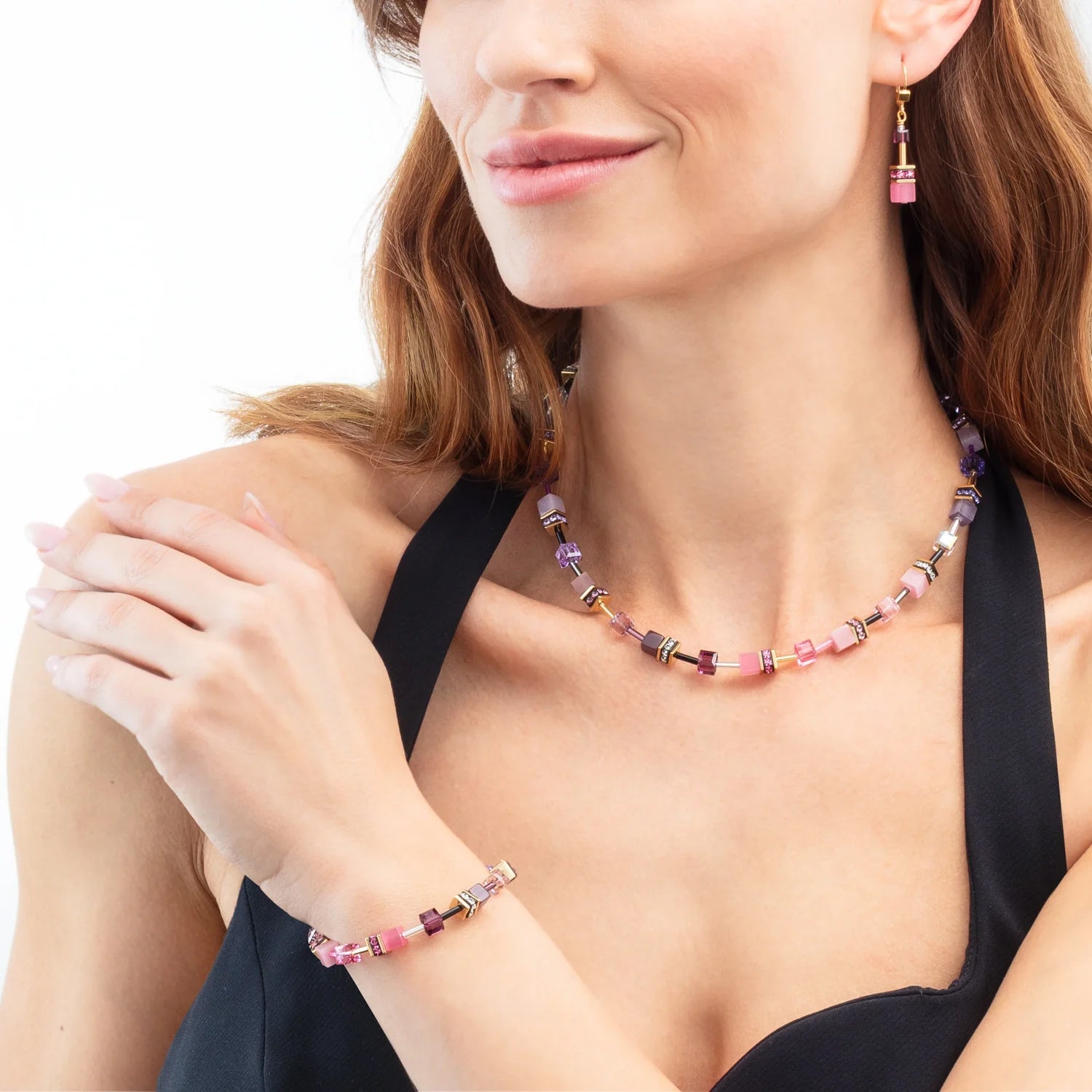 Coeur de Lion GeoCube Soft Purple & Rose Earrings