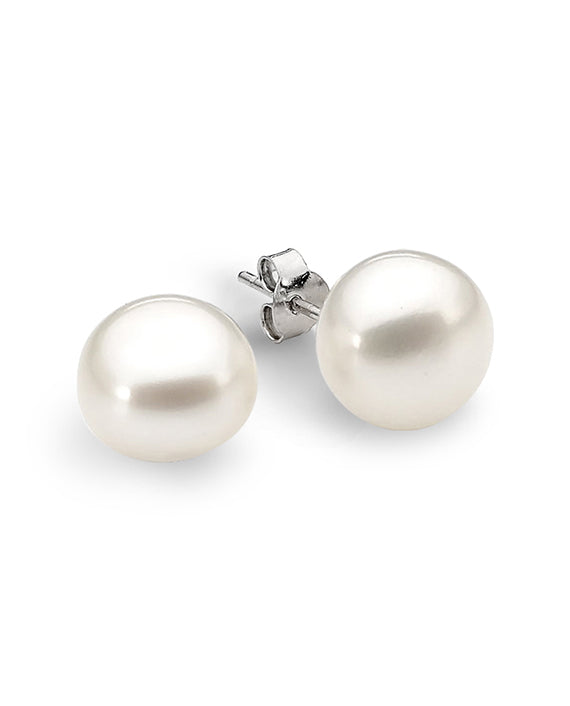White Button Freshwater Pearl Studs 8mm