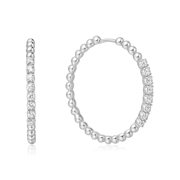 Ania Haie Silver Large Claw Sphere Beaded Hoop Earrings