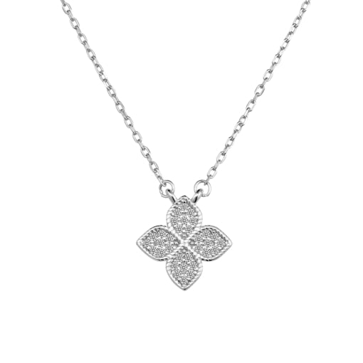 Sterling Silver Micro Pavé Flower Necklace