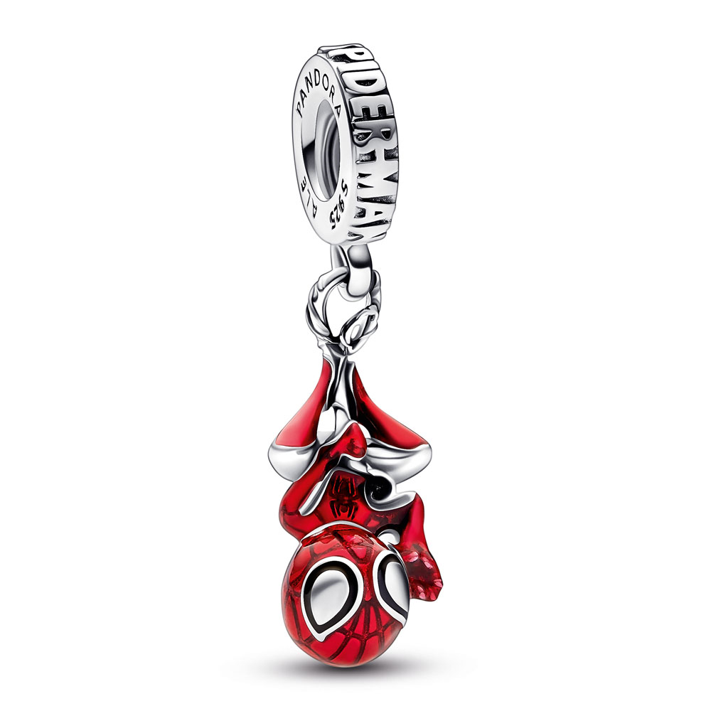 Marvel Spider-Man sterling silver dangle with black and transparent red enamel