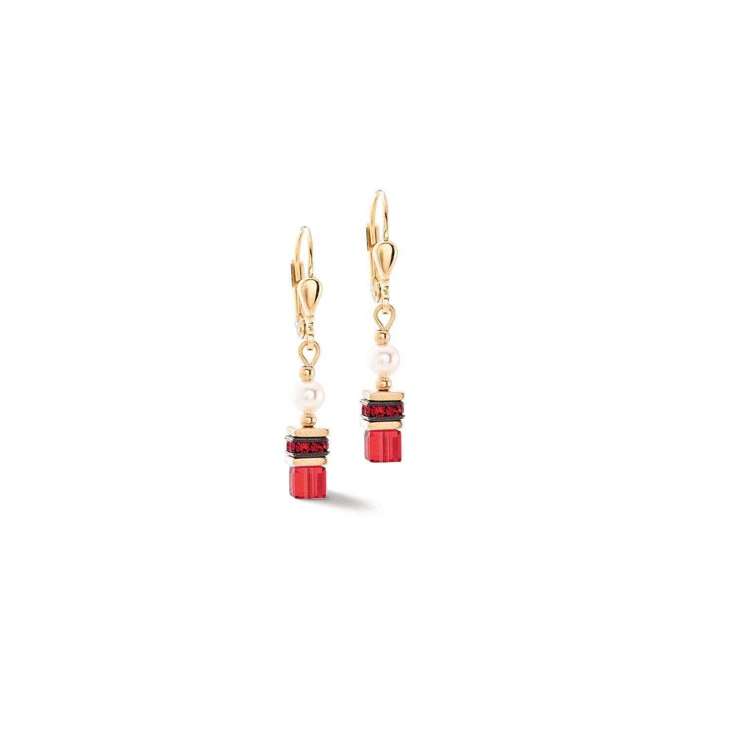 GeoCube Princess Gold Red Earrings