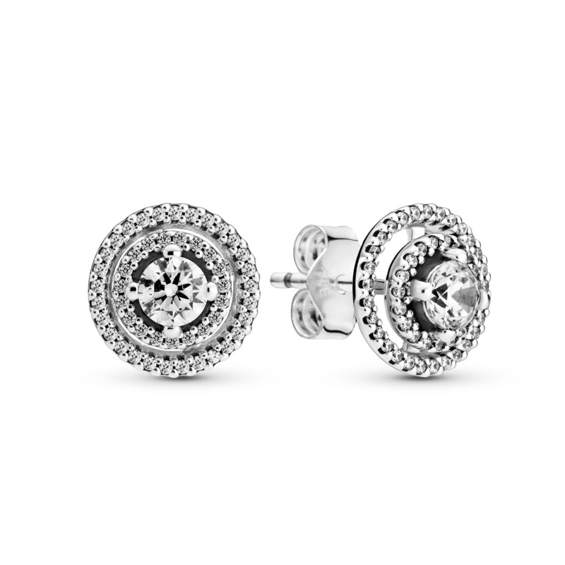 Pandora Sterling silver stud earrings with detachable earring jackets and clear cubic zirconia