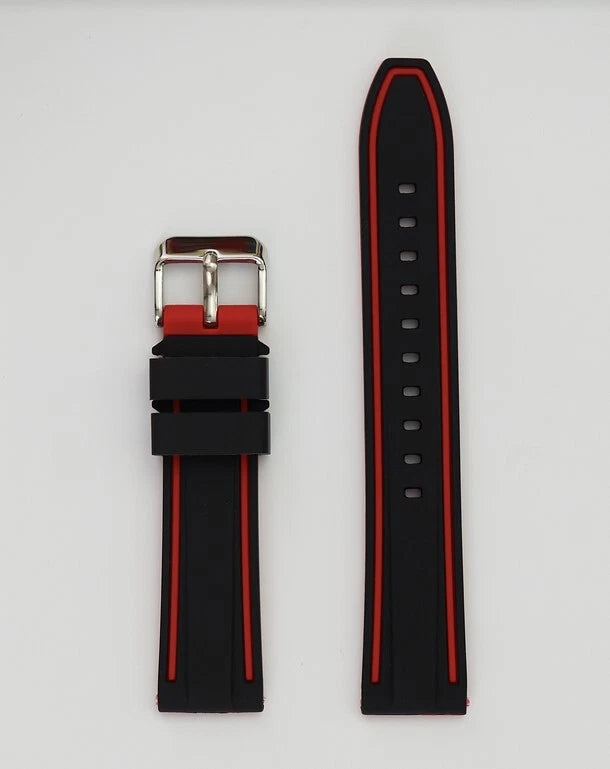 Hadley-Roma 22mm Black Silicone Divers Mens Watch Strap with Red Lining MS3347