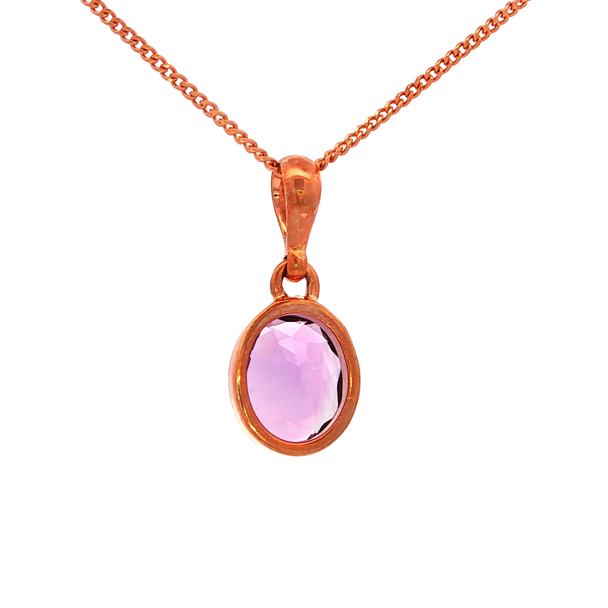 Oval Cut Facet Natural Amythest Pendant in Rose Gold
