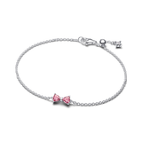 Bow sterling silver bracelet with fancy pink and clear cubic zirconia