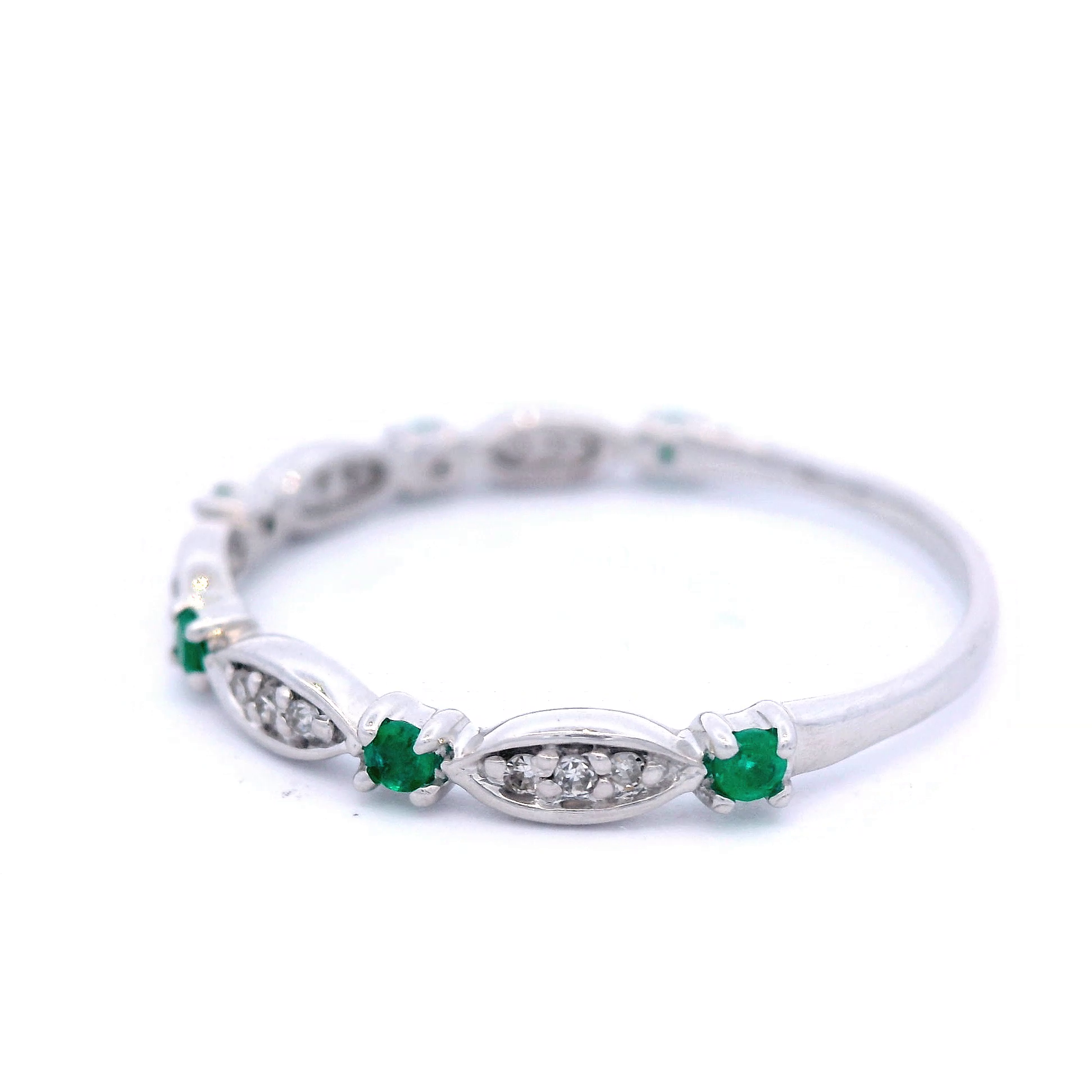 White Gold Diamond and Emerald Dress Ring