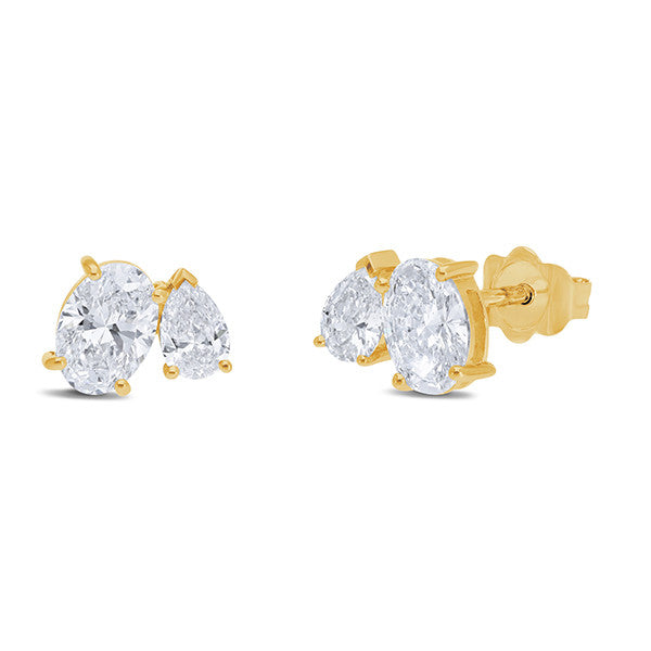 9ct Yellow Gold Oval &amp; Pear Lab Grown Diamond Stud Earrings
