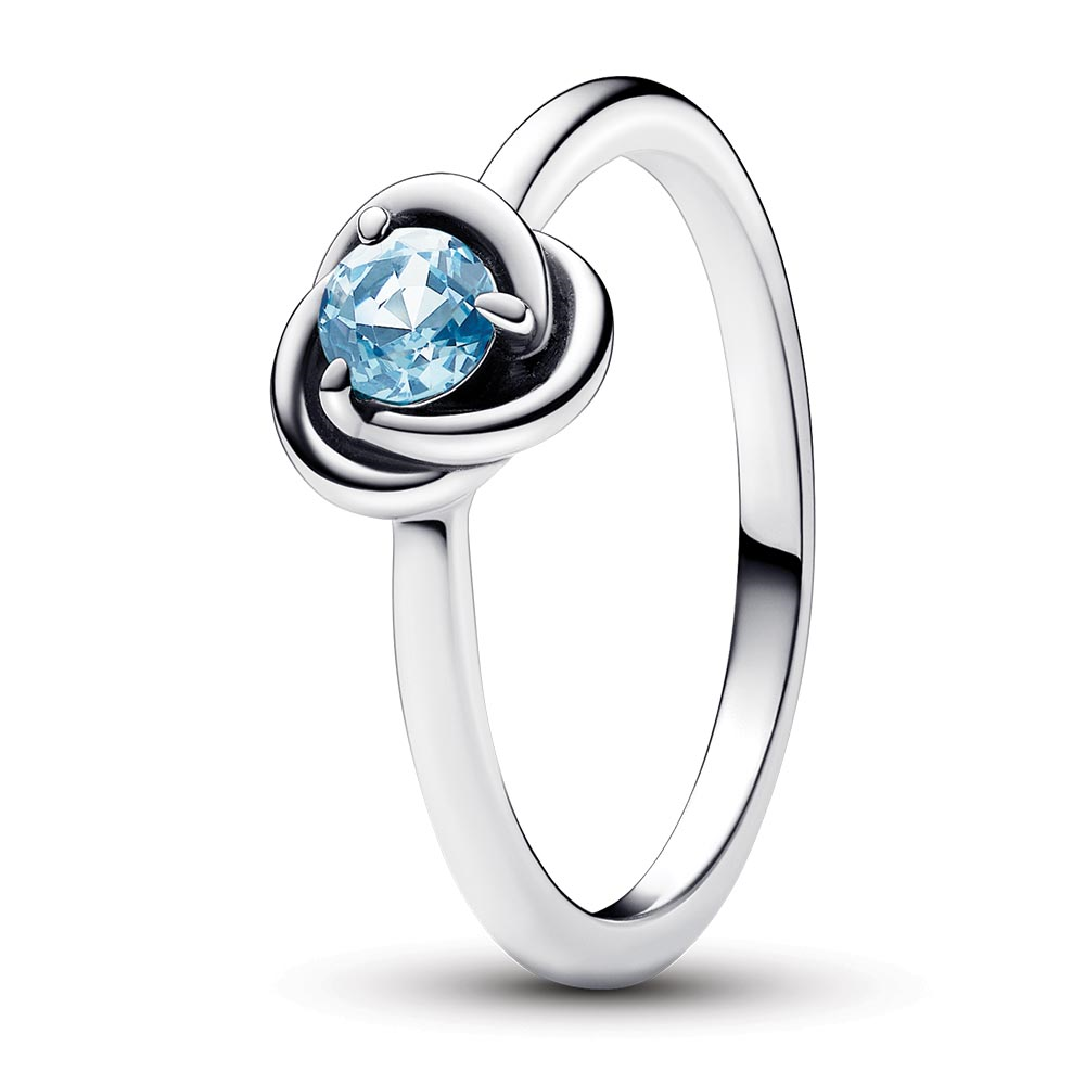 Pandora March Sterling silver ring with sea aqua blue crystal