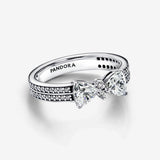 Bow sterling silver ring with clear cubic zirconia