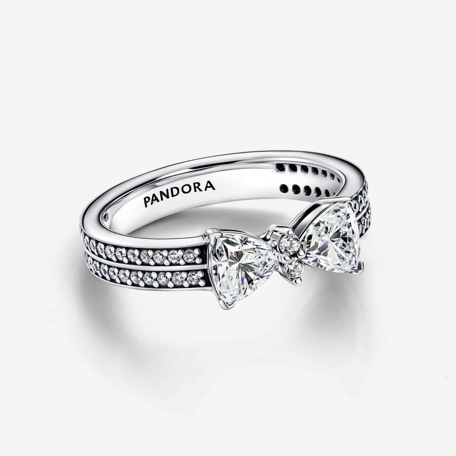 Bow sterling silver ring with clear cubic zirconia