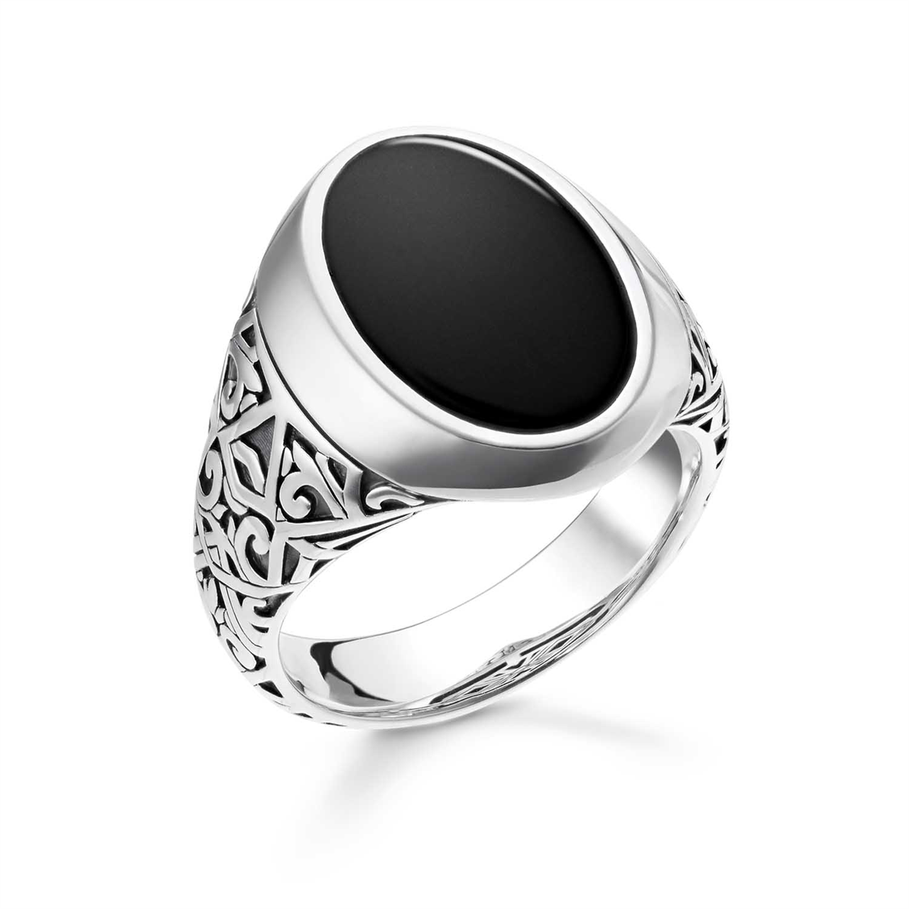 Thomas Sabo Black Onyx Engraved Signet Ring - Size 60