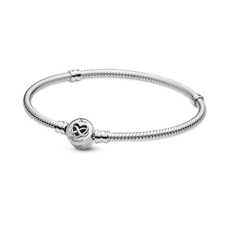 Moments Entwined Heart & Infinity Clap Snake Chain Silver Bracelet