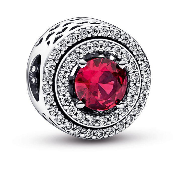 Sterling silver charm with cherries jubilee red crystal and clear cubic zirconia