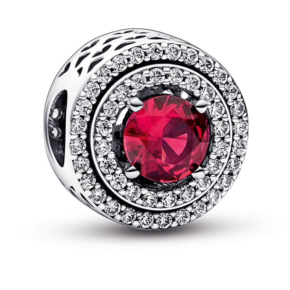 Sterling silver charm with cherries jubilee red crystal and clear cubic zirconia