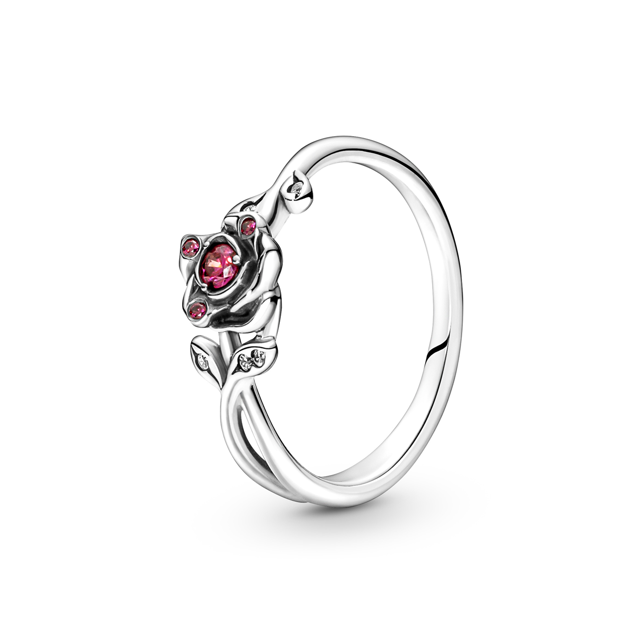 Disney Beauty and the Beast rose sterling silver ring with red and clear cubic zirconia