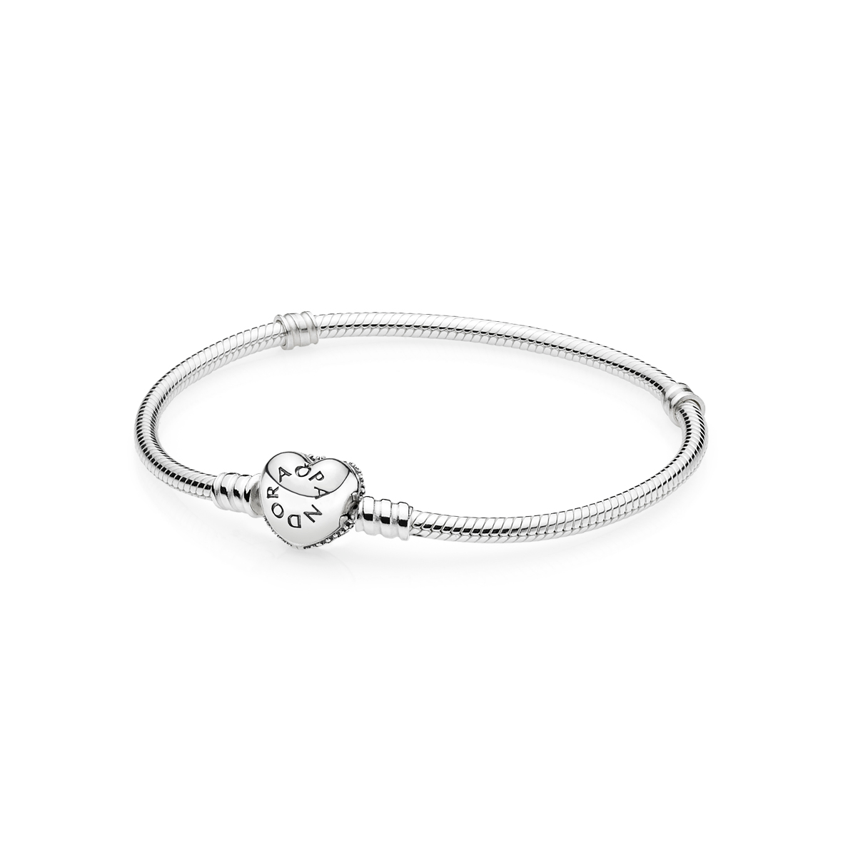 MOMENTS Silver Bracelet with Pave Heart Clasp Bracelet w CZ