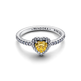 Heart sterling silver ring with vibrant yellow and clear cubic zirconia